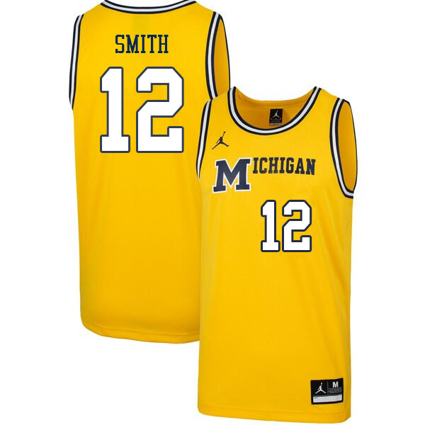 Men #12 Mike Smith Michigan Wolverines College Basketball Jerseys Sale-Retro